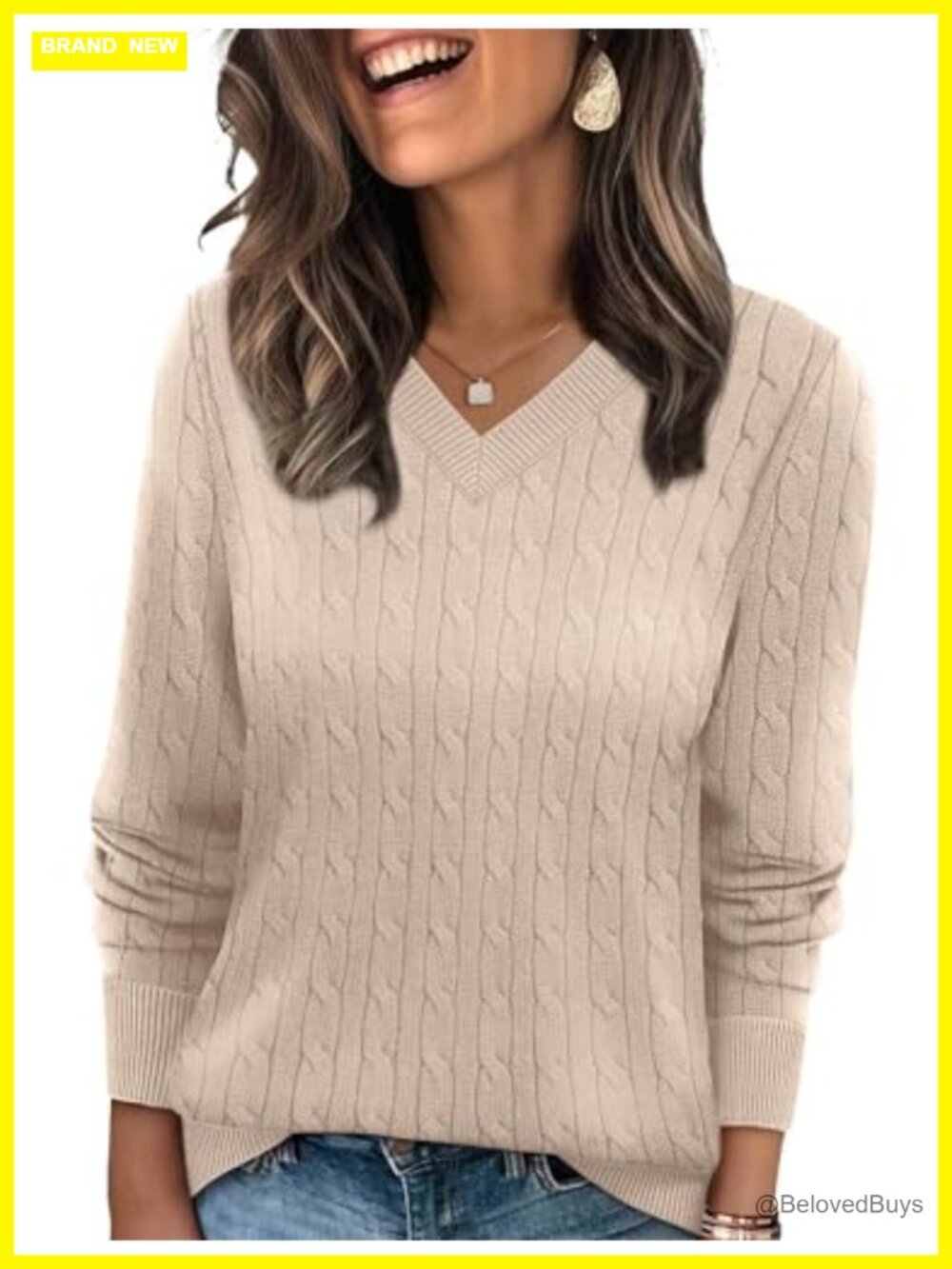 Cable Knit V-Neck Pullover Sweater Lightweight Tunic Top for Office